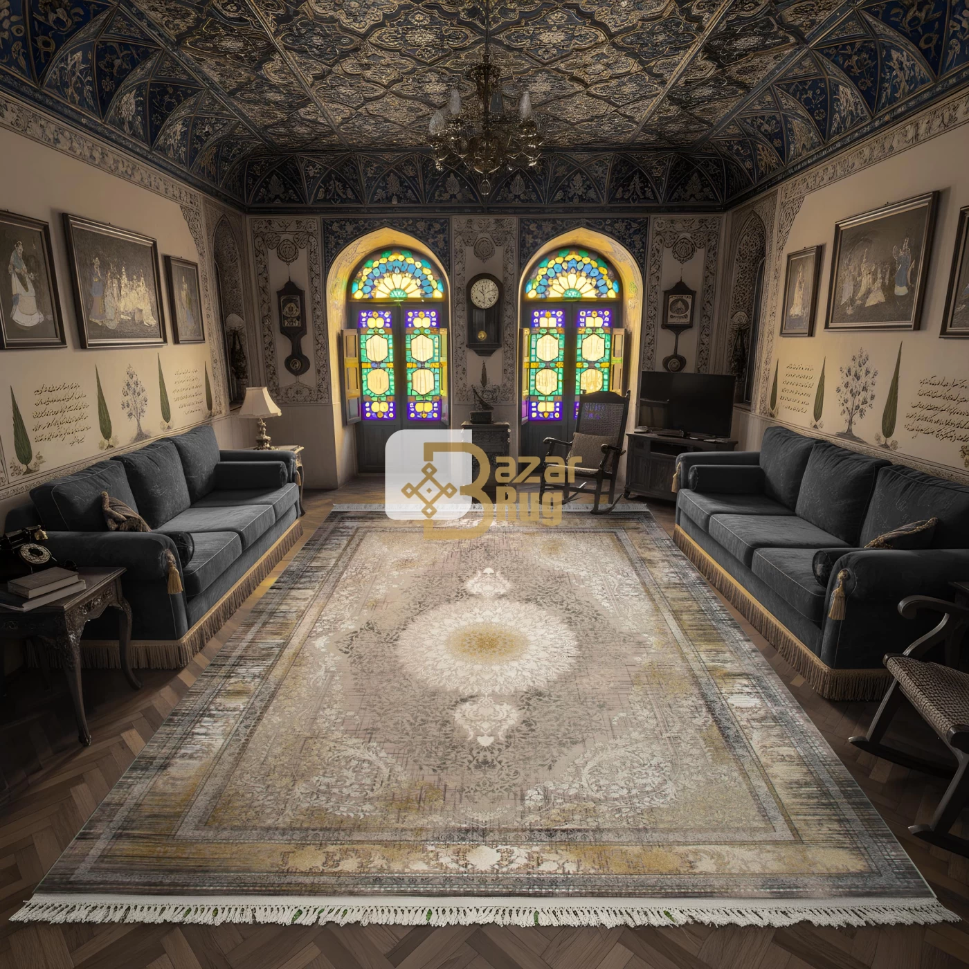 فرش ماشینی 1500 شانه تراکم 4500 برجسته طرح فرید یاسی