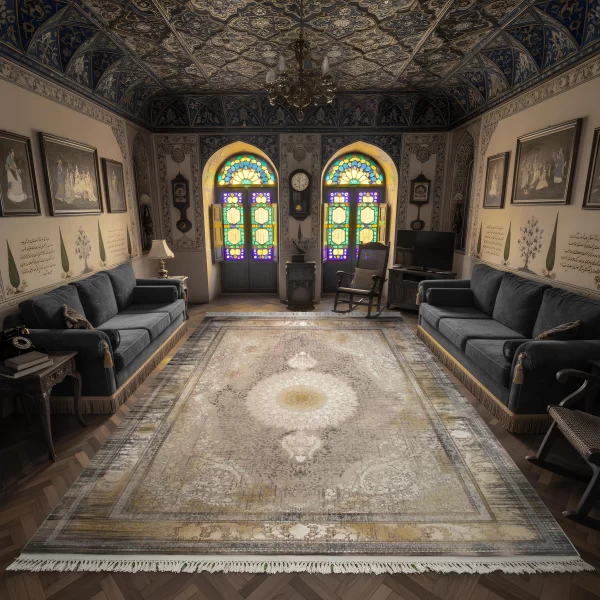 فرش ماشینی 1500 شانه تراکم 4500 برجسته طرح فرید یاسی