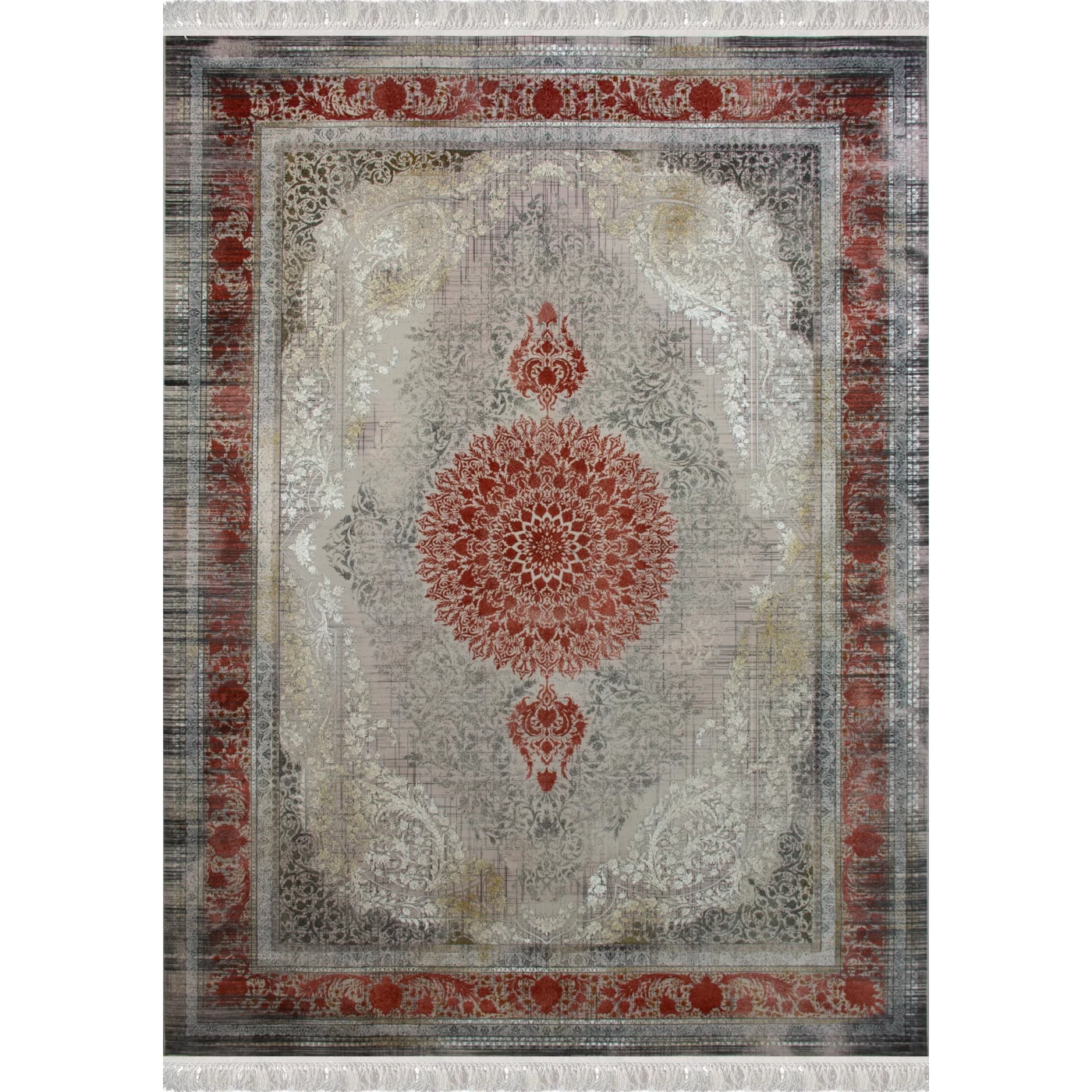 فرش ماشینی 1500 شانه تراکم 4500 برجسته طرح فرید یاسی حاشیه گلبهی