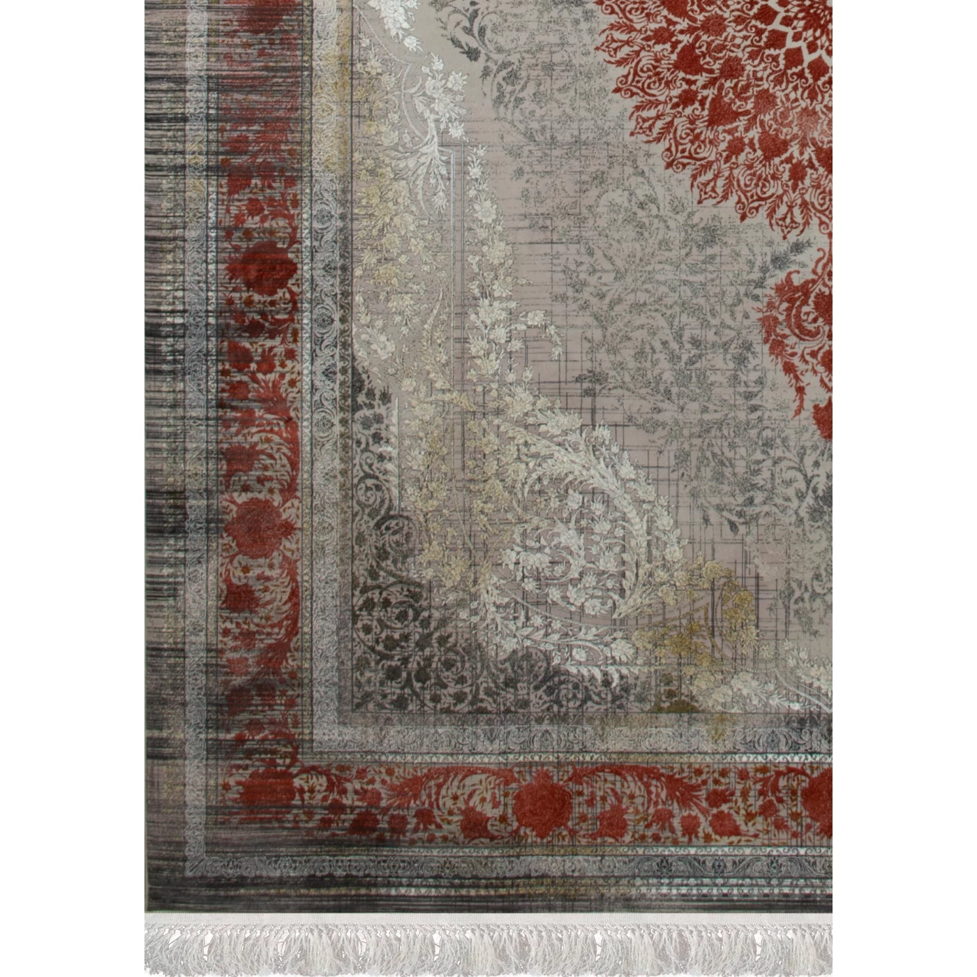 فرش ماشینی 1500 شانه تراکم 4500 برجسته طرح فرید یاسی حاشیه گلبهی