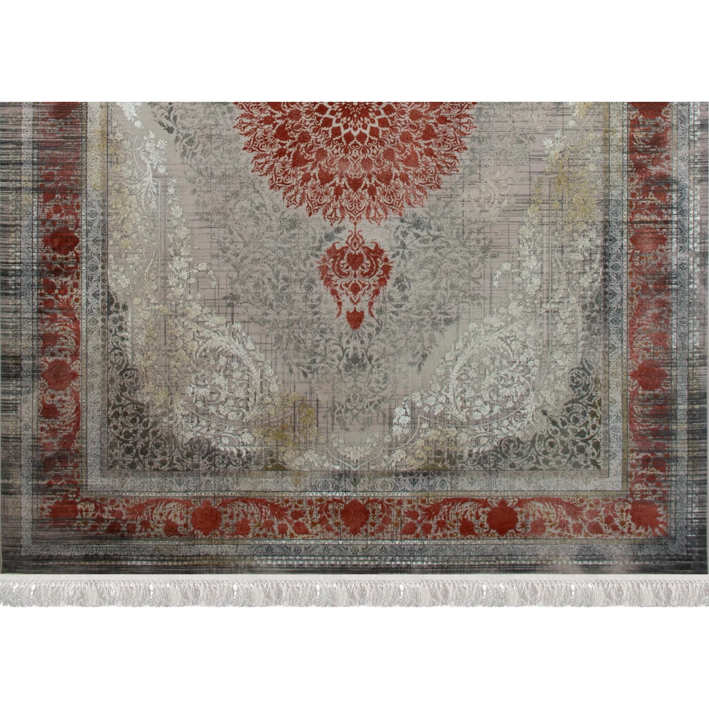 فرش ماشینی 1500 شانه تراکم 4500 برجسته طرح فرید یاسی حاشیه گلبهی