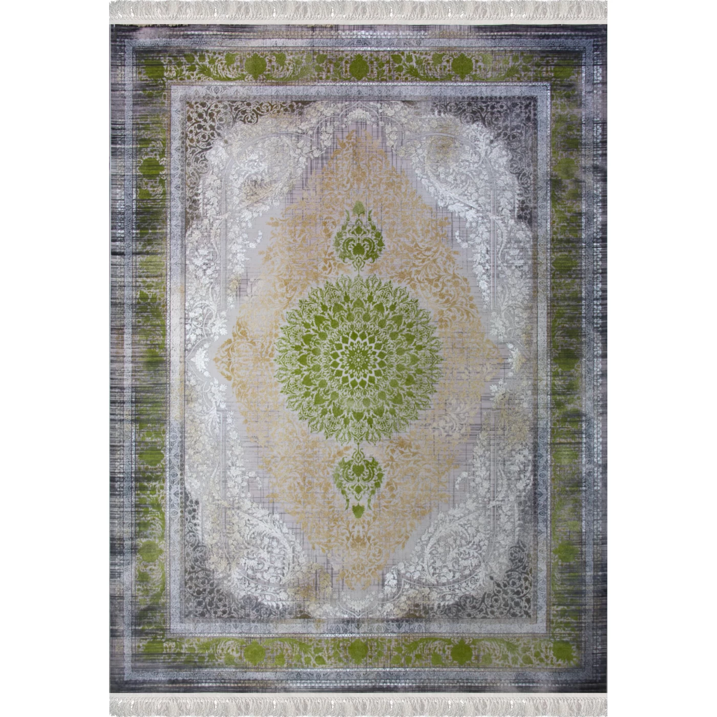 فرش ماشینی 1500 شانه تراکم 4500 برجسته طرح فرید یاسی حاشیه سبز