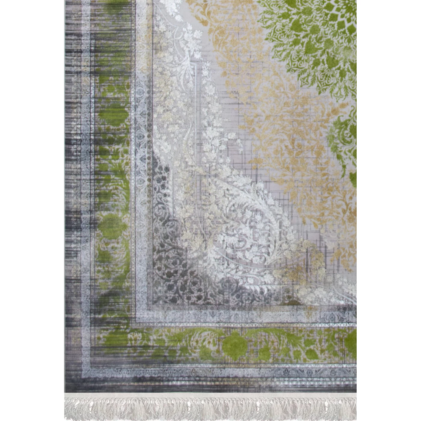 فرش ماشینی 1500 شانه تراکم 4500 برجسته طرح فرید یاسی حاشیه سبز