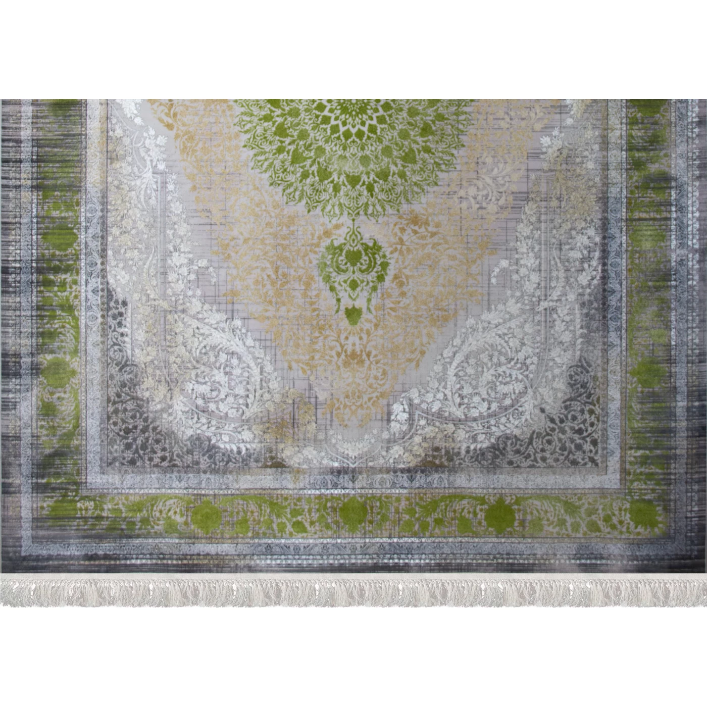 فرش ماشینی 1500 شانه تراکم 4500 برجسته طرح فرید یاسی حاشیه سبز