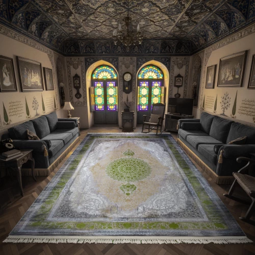 فرش ماشینی 1500 شانه تراکم 4500 برجسته طرح فرید یاسی حاشیه سبز