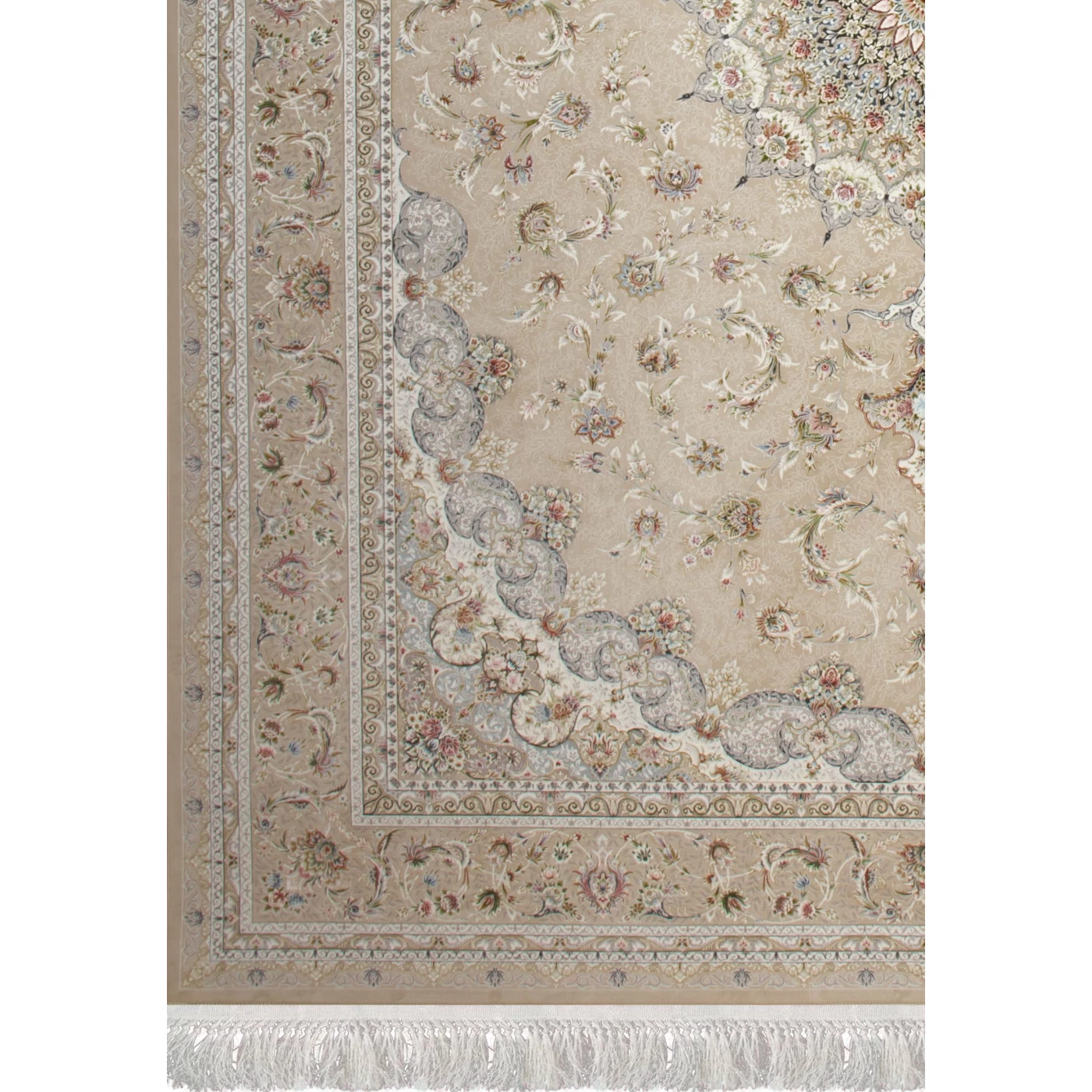 فرش ماشینی 1500 شانه تراکم 4500 برجسته طرح فروغ بژ