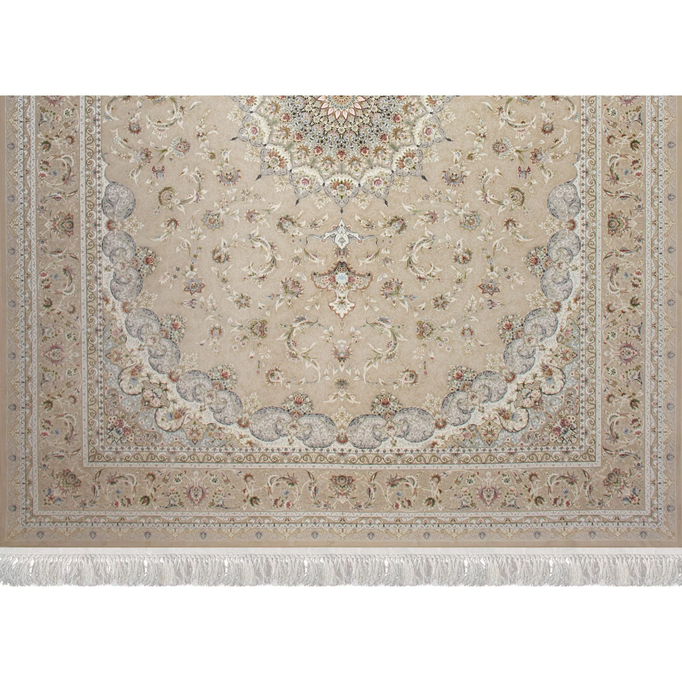 فرش ماشینی 1500 شانه تراکم 4500 برجسته طرح فروغ بژ