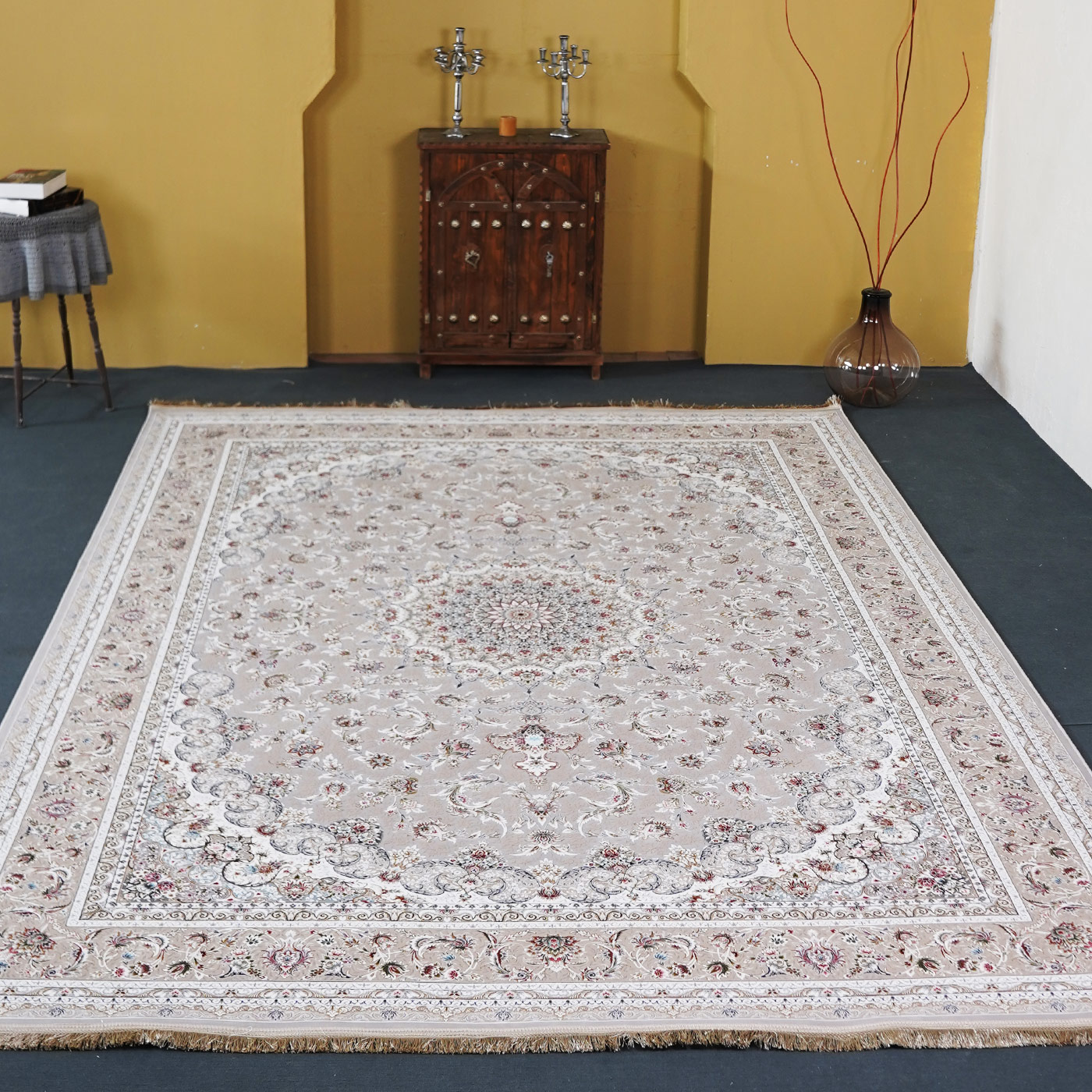 فرش ماشینی 1500 شانه تراکم 4500 برجسته طرح فروغ صدفی