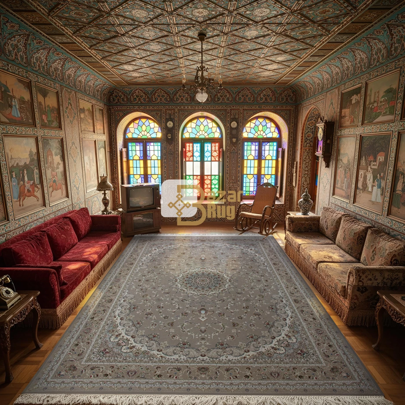 فرش ماشینی 1500 شانه تراکم 4500 برجسته طرح فروغ صدفی