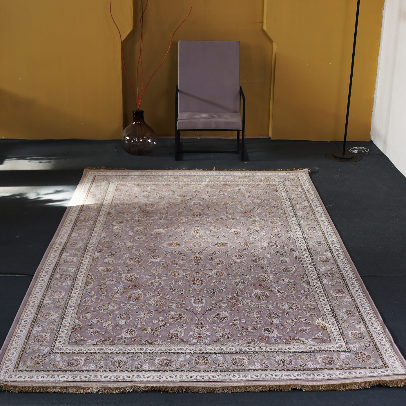 فرش ماشینی 1500 شانه تراکم 4500 برجسته طرح هدا یاسی طلایی