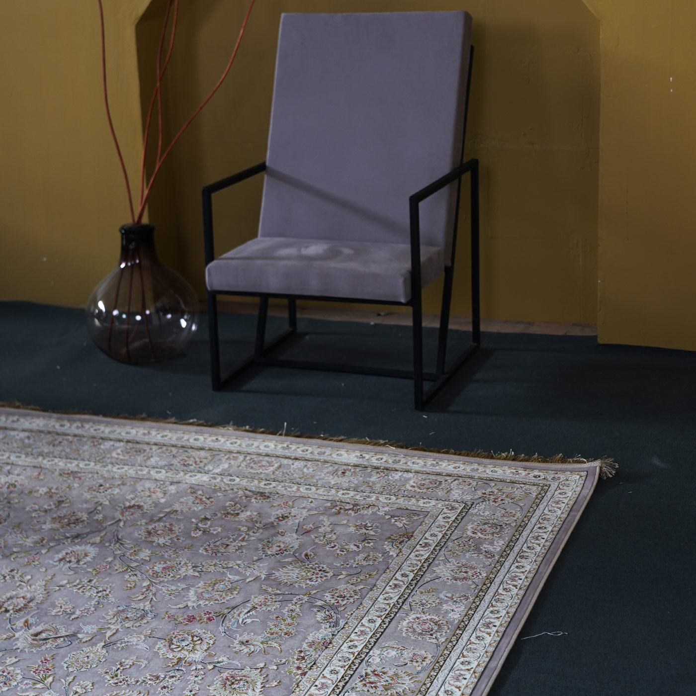 فرش ماشینی 1500 شانه تراکم 4500 برجسته طرح هدا یاسی طلایی