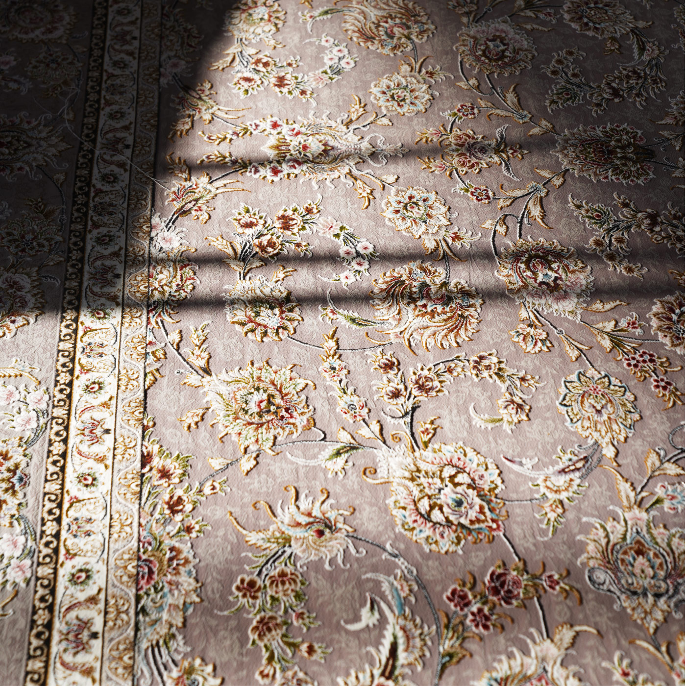 فرش ماشینی 1500 شانه تراکم 4500 برجسته طرح هدا یاسی طلایی