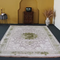 فرش ماشینی 1500 شانه تراکم 4500 برجسته طرح هدا یاسی بژ - بازارفرش - فرش 1500 شانه