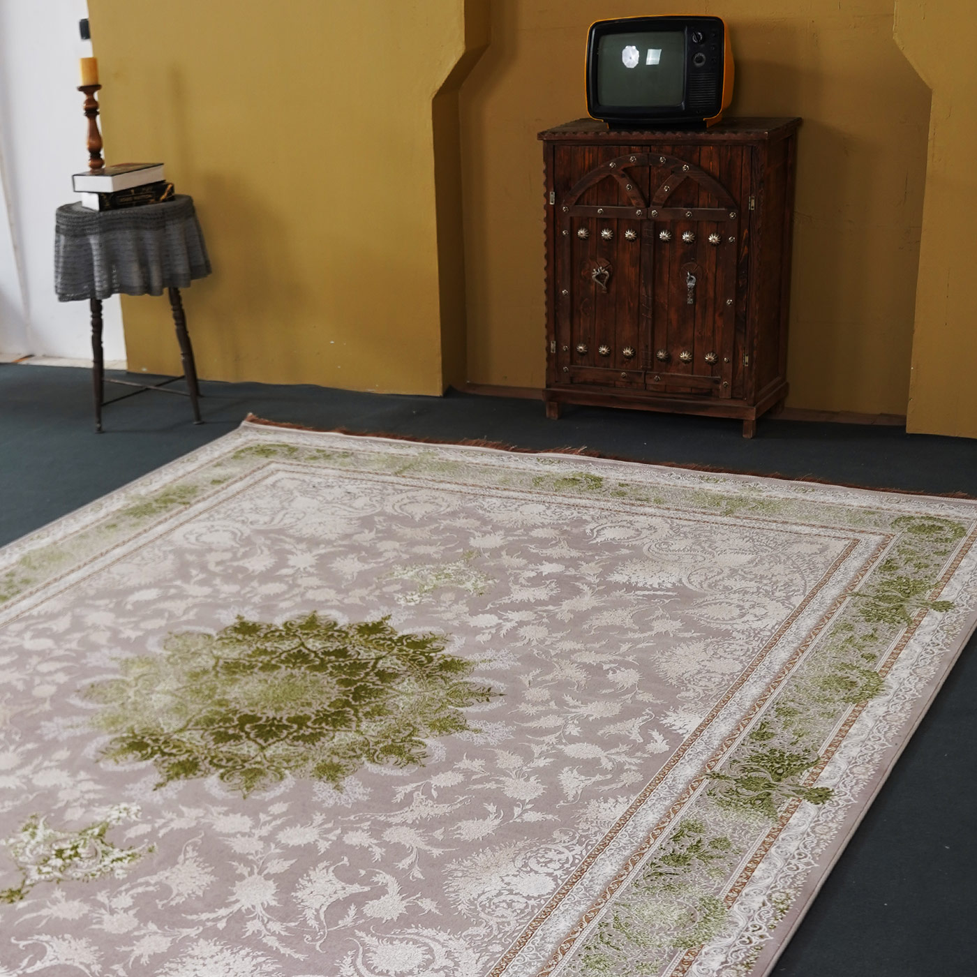 فرش ماشینی 1500 شانه تراکم 4500 برجسته طرح هدا یاسی بژ