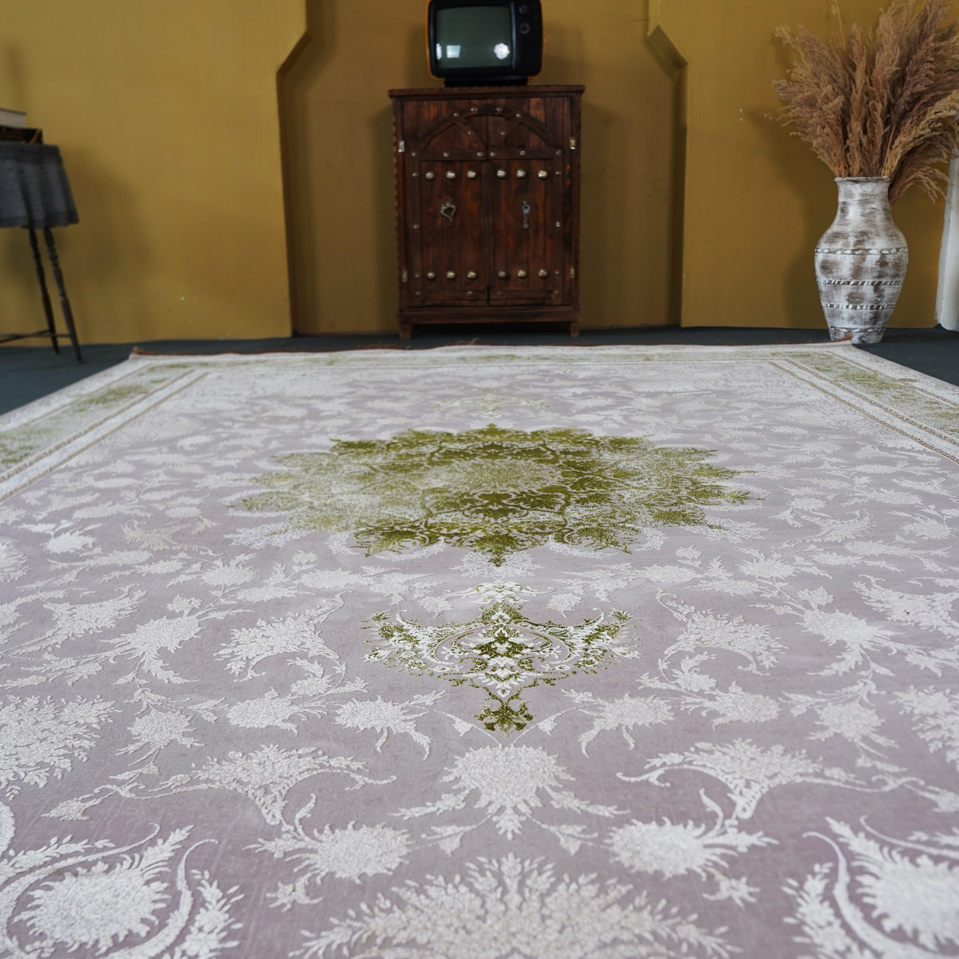 فرش ماشینی 1500 شانه تراکم 4500 برجسته طرح هدا یاسی بژ