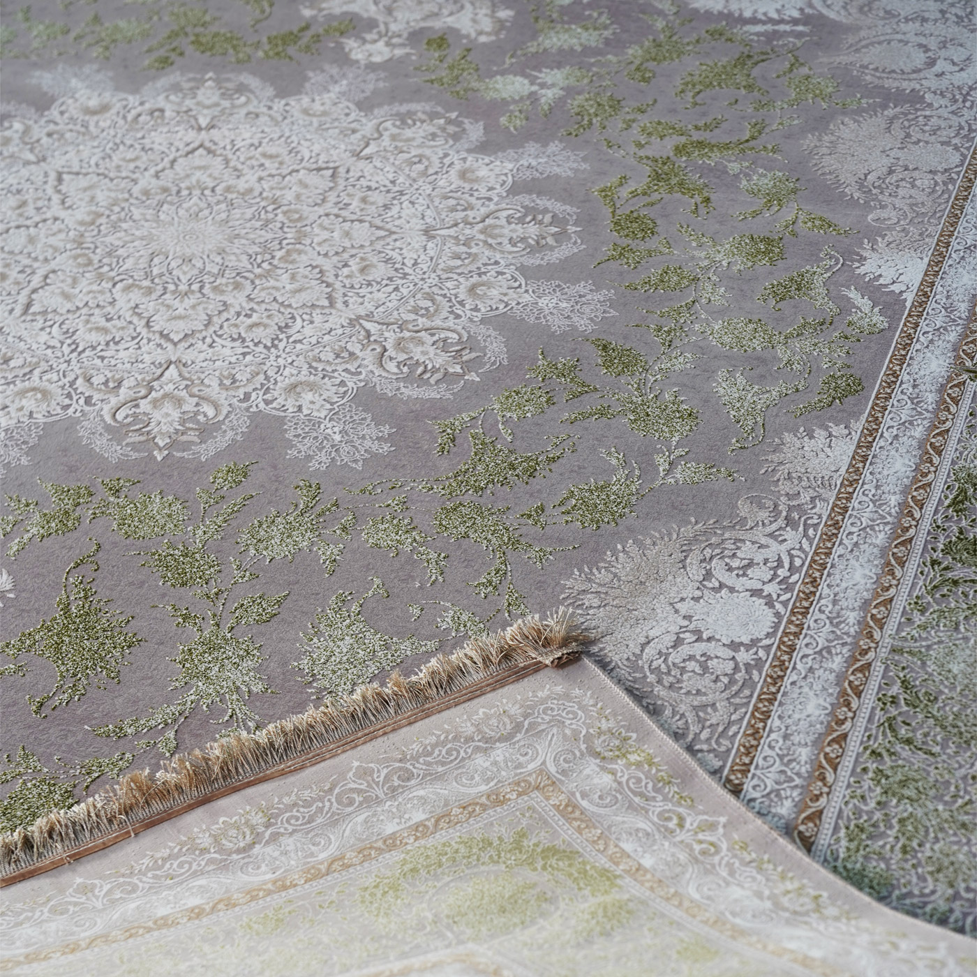 فرش ماشینی 1500 شانه تراکم 4500 برجسته طرح هدا یاسی سبز