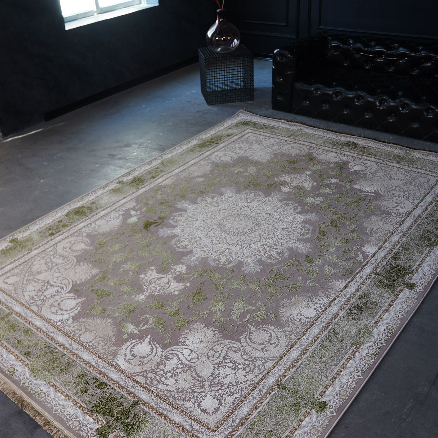 فرش ماشینی 1500 شانه تراکم 4500 برجسته طرح هدا یاسی سبز