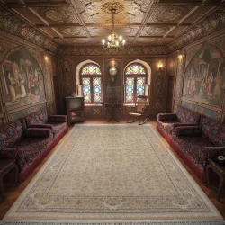 فرش ماشینی 1500 شانه تراکم 4500 برجسته طرح لیدا بژ - بازارفرش - فرش 1500 شانه