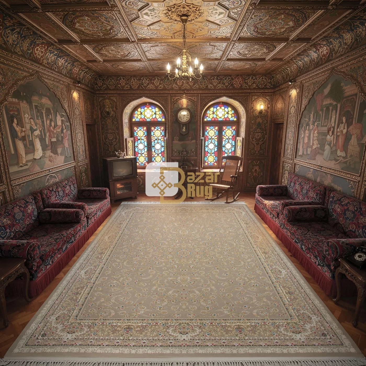 فرش ماشینی 1500 شانه تراکم 4500 برجسته طرح لیدا صدفی