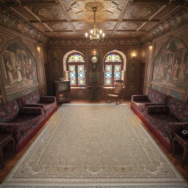 فرش ماشینی 1500 شانه تراکم 4500 برجسته طرح لیدا صدفی