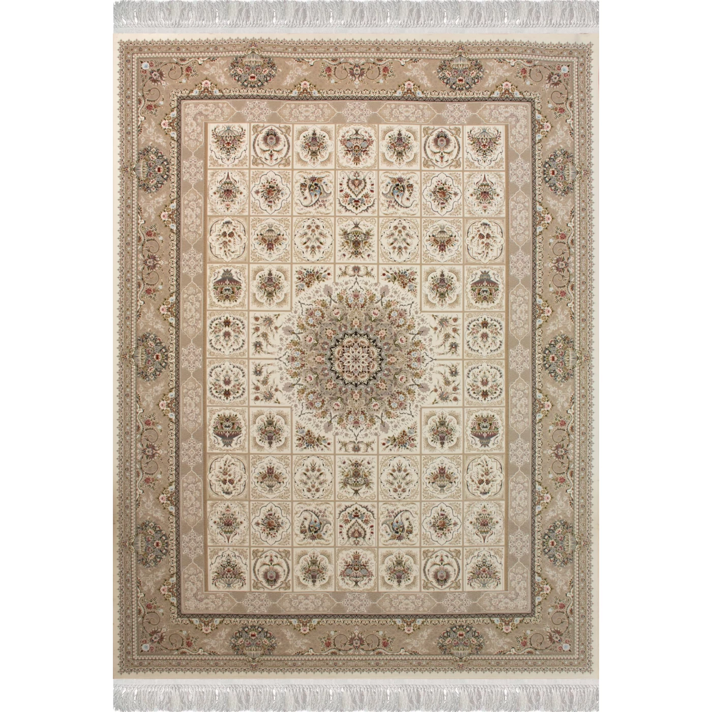 فرش ماشینی 1500 شانه تراکم 4500 برجسته طرح پویا کرم