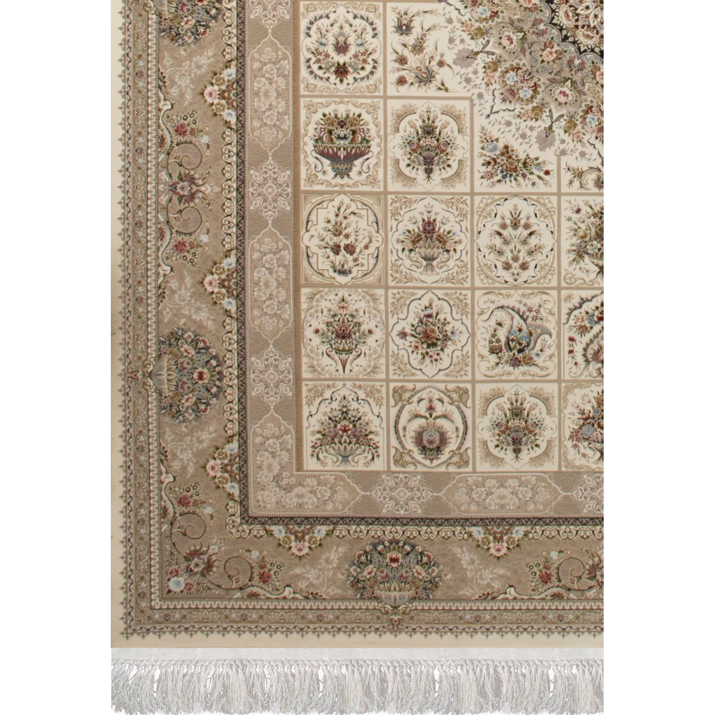 فرش ماشینی 1500 شانه تراکم 4500 برجسته طرح پویا کرم