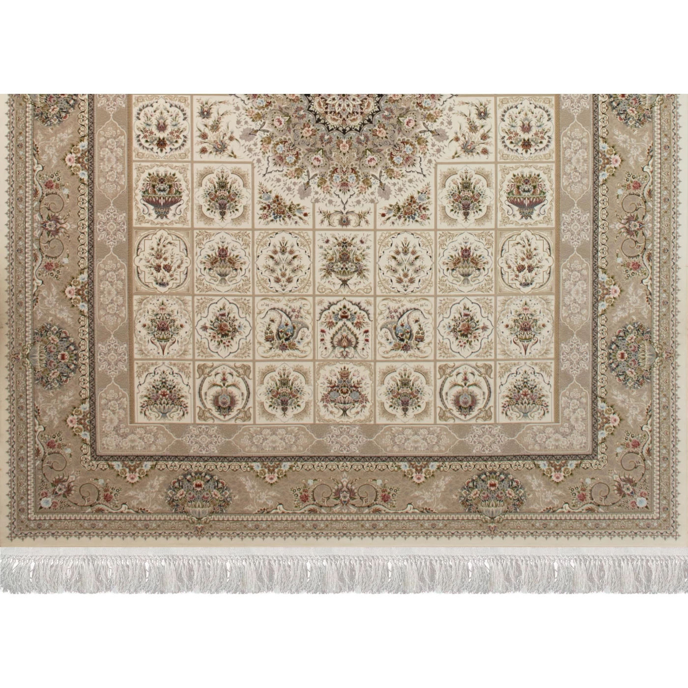 فرش ماشینی 1500 شانه تراکم 4500 برجسته طرح پویا کرم