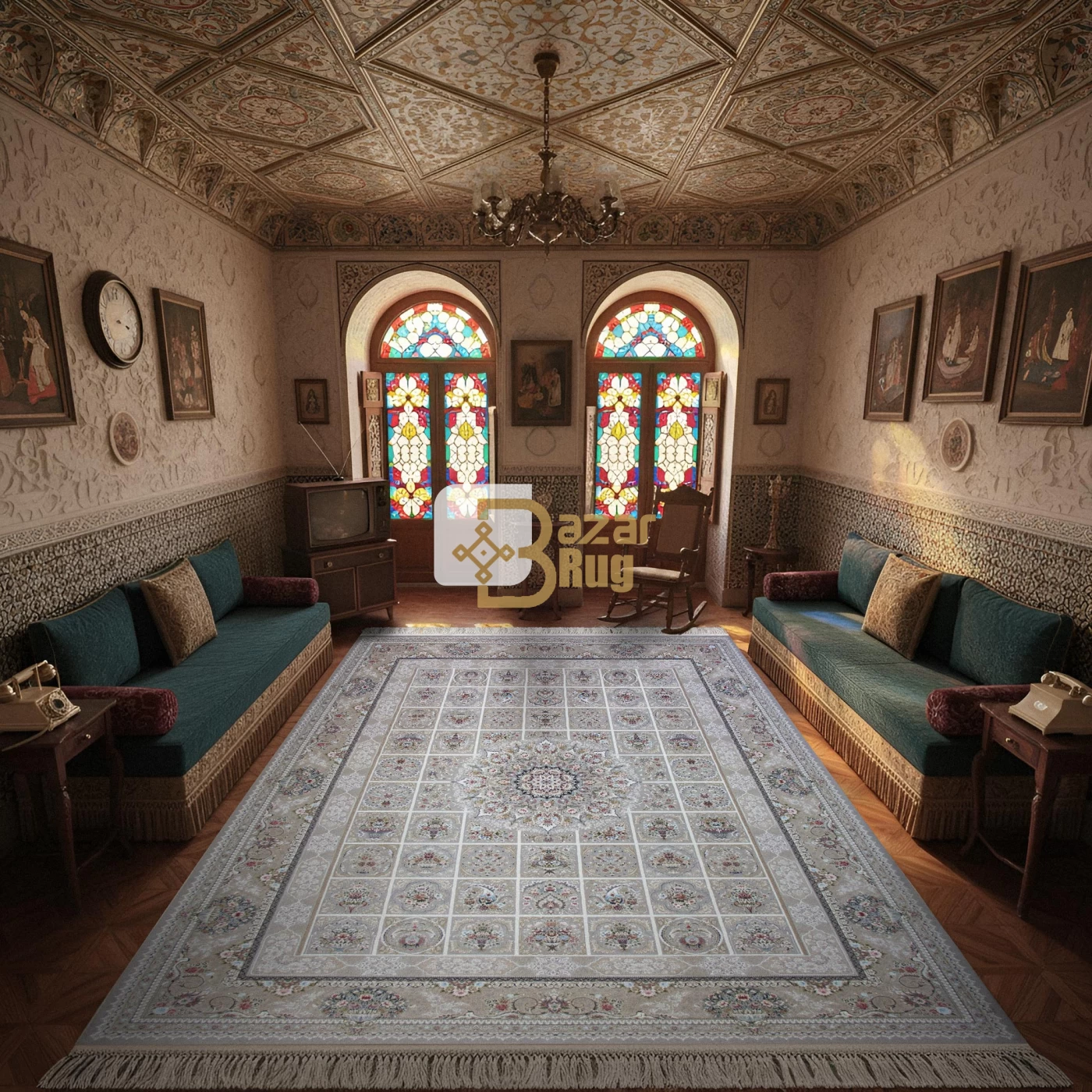 فرش ماشینی 1500 شانه تراکم 4500 برجسته طرح پویا صدفی