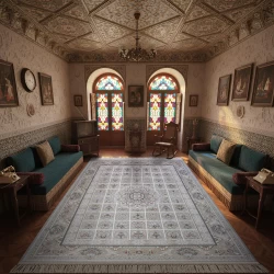 فرش ماشینی 1500 شانه تراکم 4500 برجسته طرح پویا صدفی - بازارفرش - فرش 1500 شانه