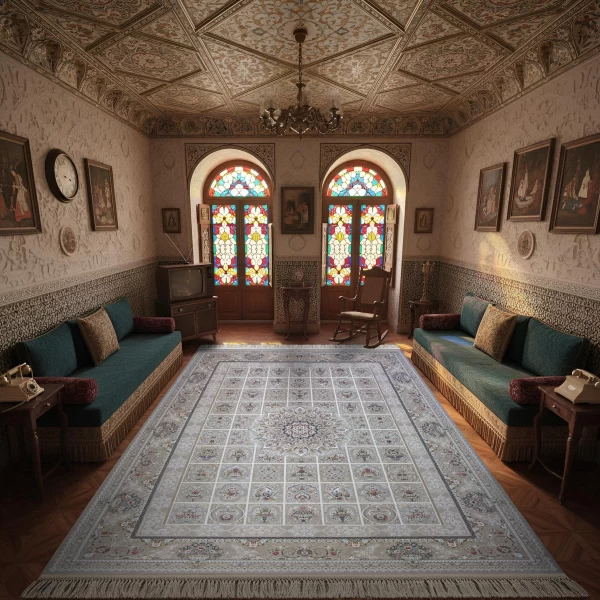 فرش ماشینی 1500 شانه تراکم 4500 برجسته طرح پویا صدفی