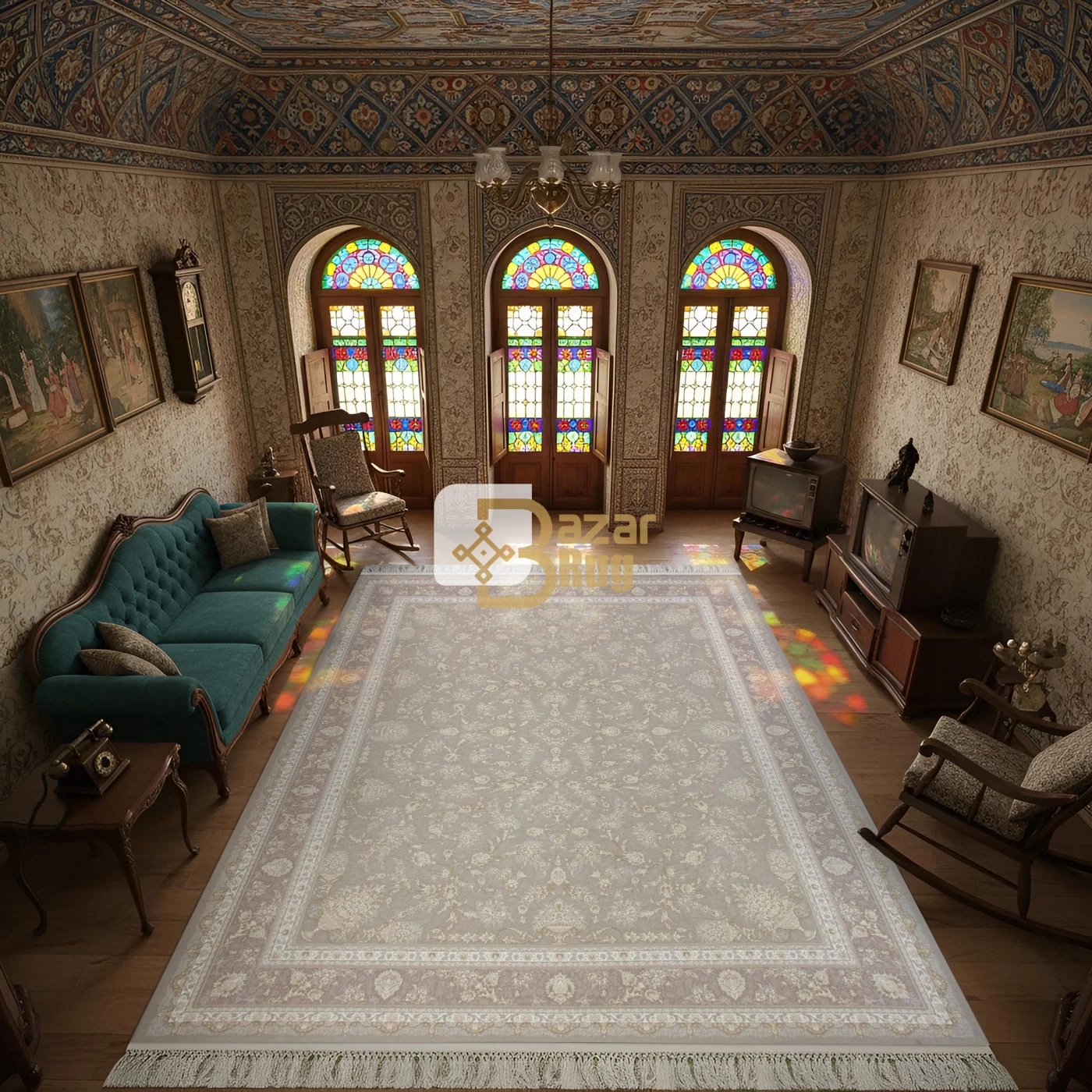 فرش ماشینی 1500 شانه تراکم 4500 برجسته طرح روژان صدفی