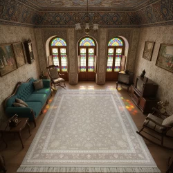 فرش ماشینی 1500 شانه تراکم 4500 برجسته طرح روژان صدفی - بازارفرش - فرش 1500 شانه