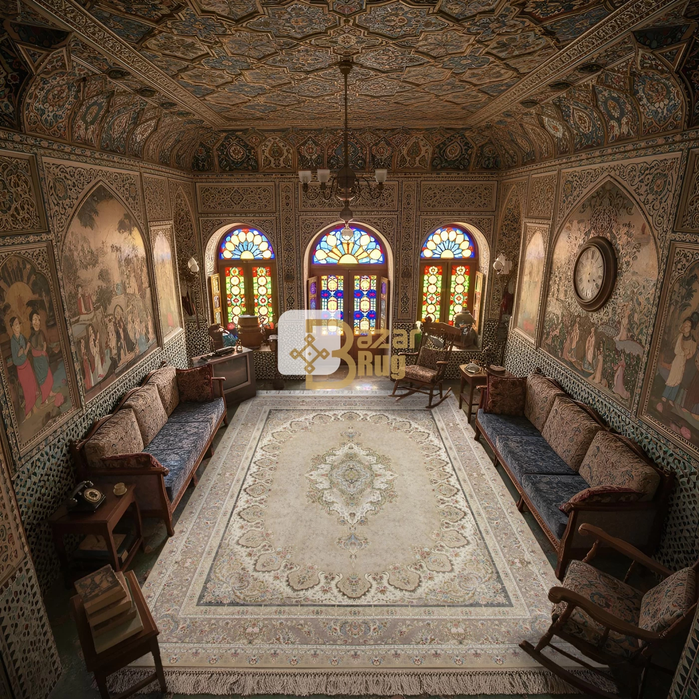 فرش ماشینی 1500 شانه تراکم 4500 برجسته طرح شکیبا بژ