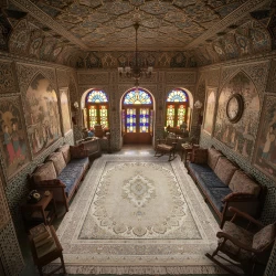 فرش ماشینی 1500 شانه تراکم 4500 برجسته طرح شکیبا بژ - بازارفرش - فرش 1500 شانه