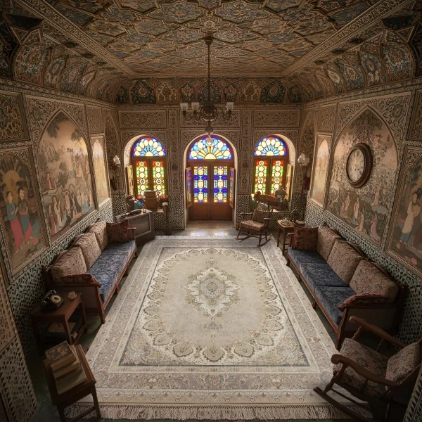 فرش ماشینی 1500 شانه تراکم 4500 برجسته طرح شکیبا بژ