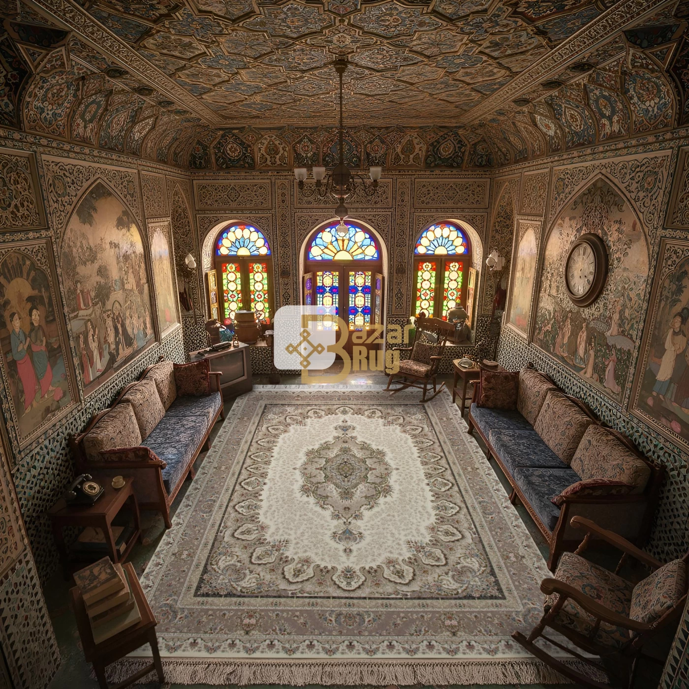 فرش ماشینی 1500 شانه تراکم 4500 برجسته طرح شکیبا کرم