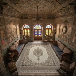 فرش ماشینی 1500 شانه تراکم 4500 برجسته طرح شکیبا کرم - بازارفرش - فرش 1500 شانه