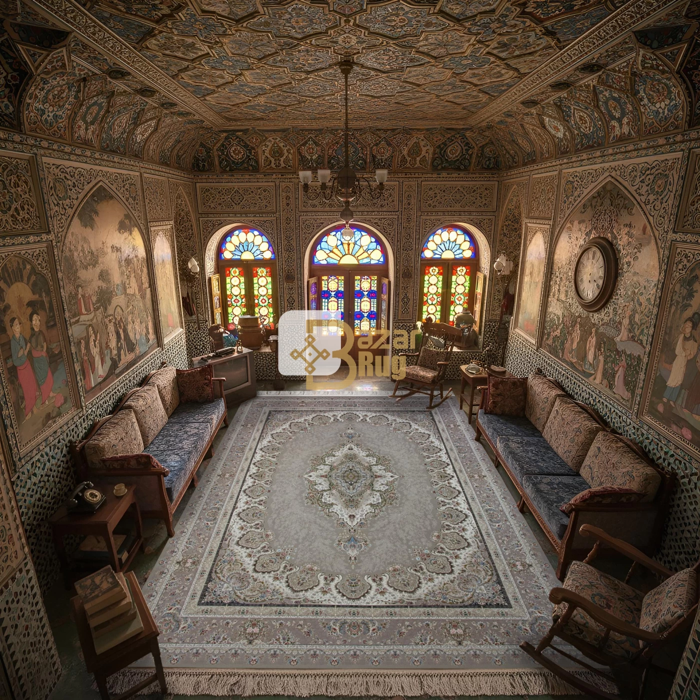 فرش ماشینی 1500 شانه تراکم 4500 برجسته طرح شکیبا صدفی