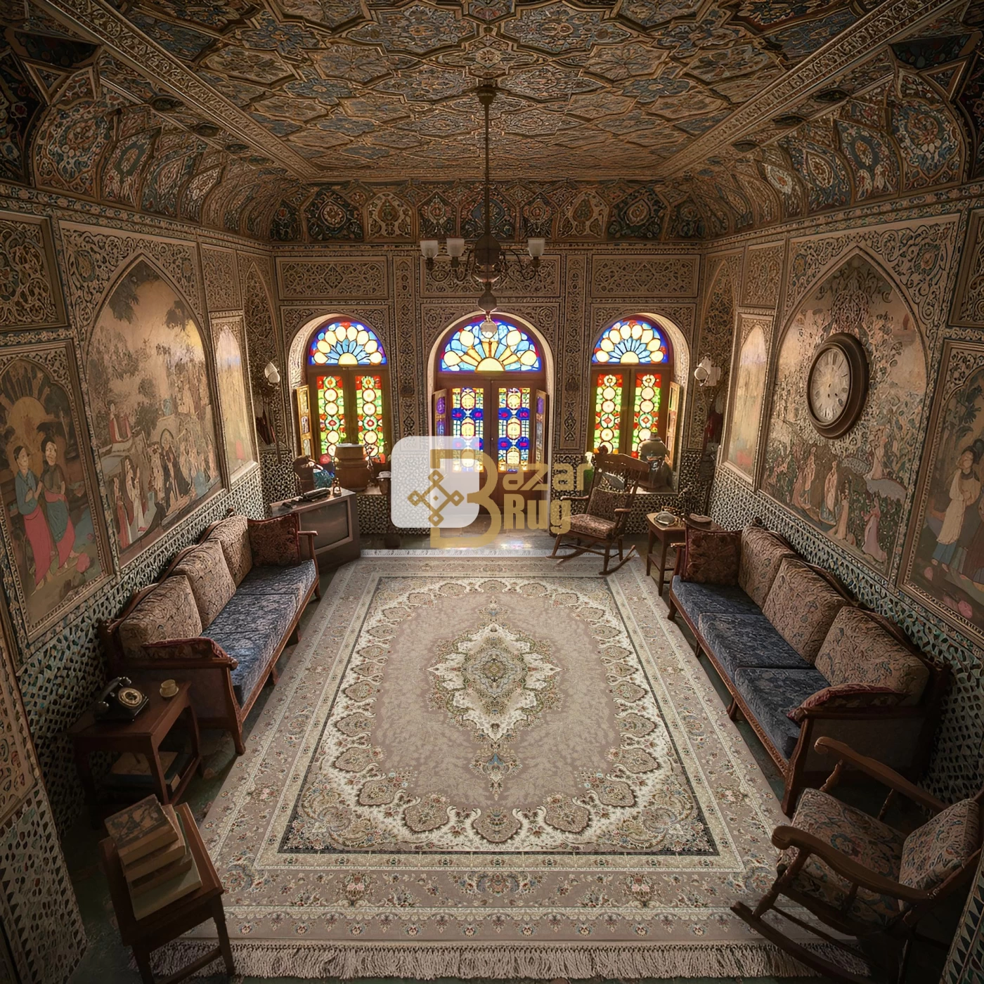 فرش ماشینی 1500 شانه تراکم 4500 برجسته طرح شکیبا یاسی