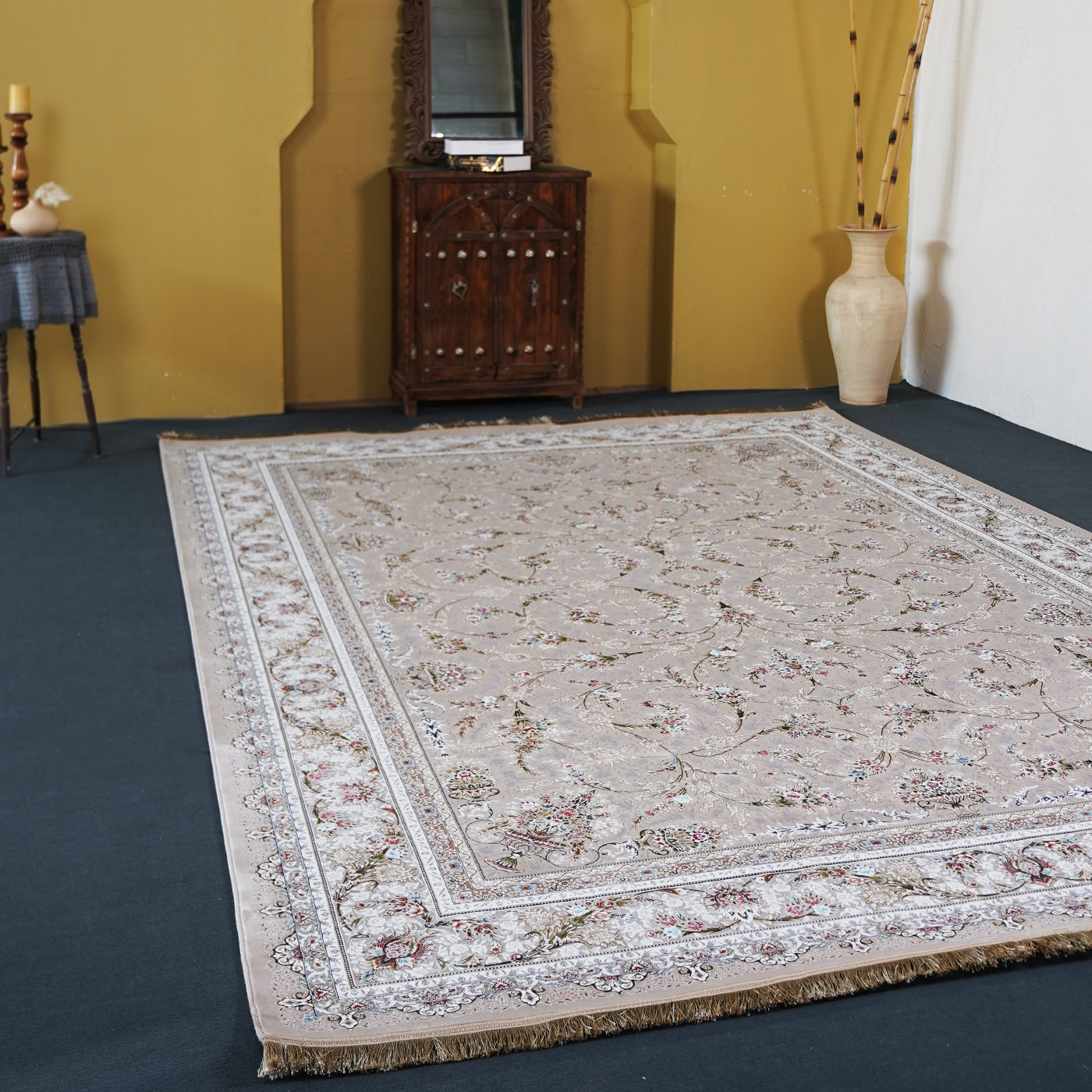 فرش ماشینی 1500 شانه تراکم 4500 برجسته طرح شروین بژ