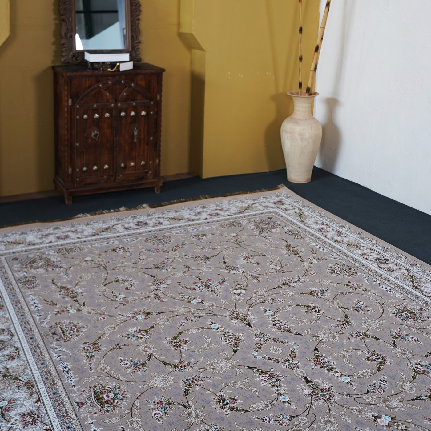 فرش ماشینی 1500 شانه تراکم 4500 برجسته طرح شروین بژ