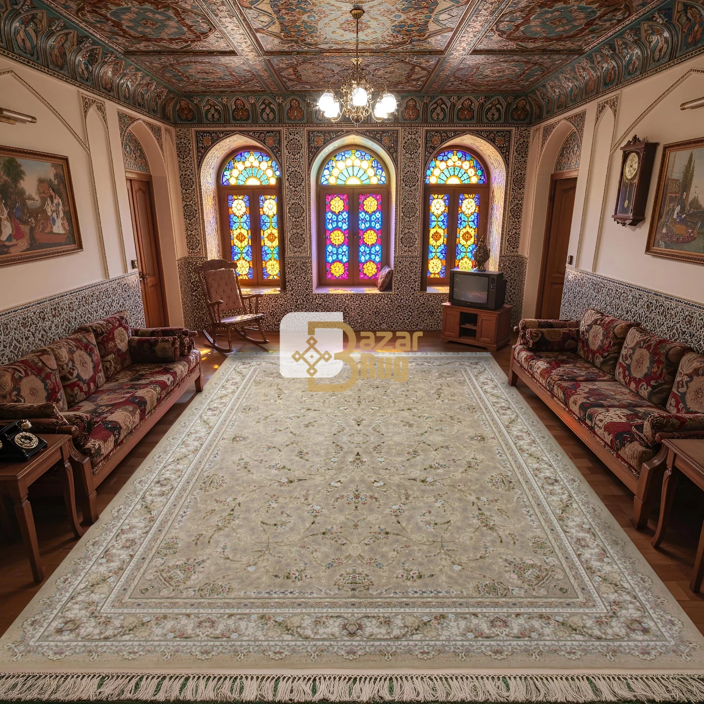 فرش ماشینی 1500 شانه تراکم 4500 برجسته طرح شروین بژ