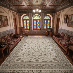 فرش ماشینی 1500 شانه تراکم 4500 برجسته طرح شروین کرم - بازارفرش - فرش 1500 شانه