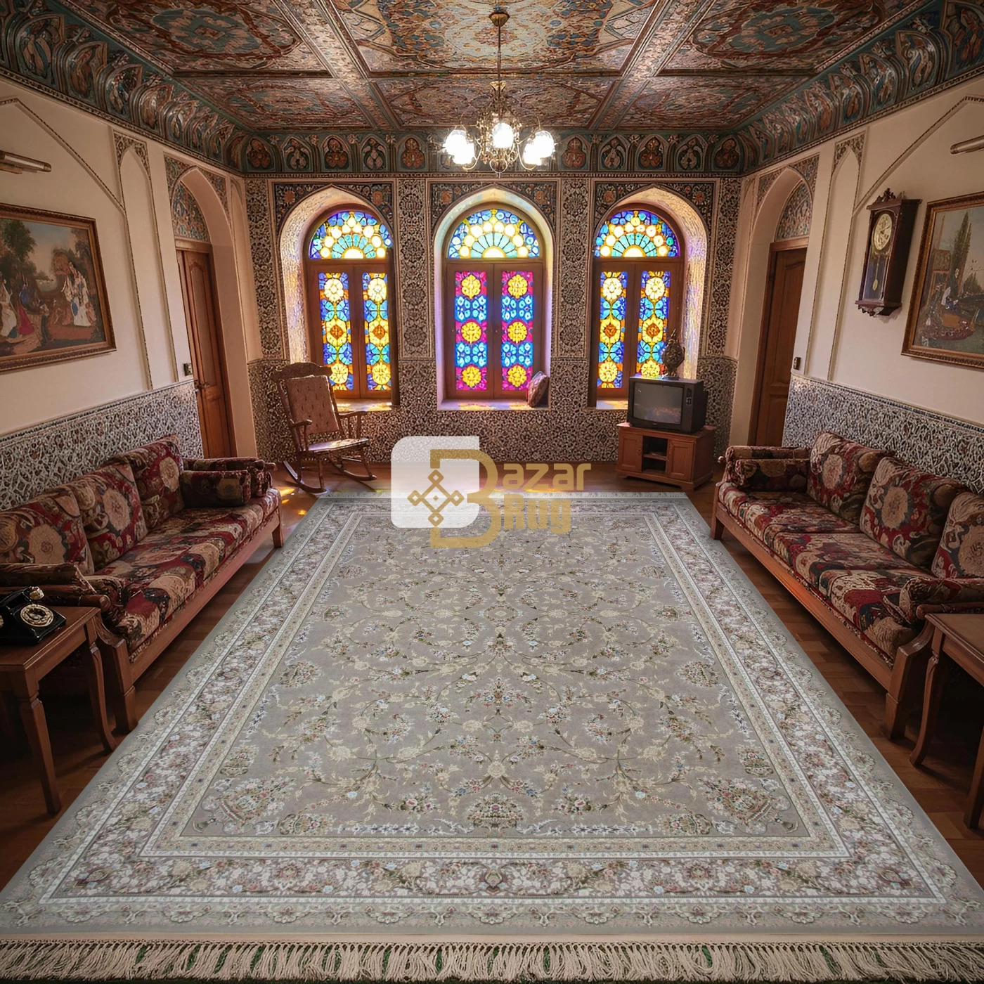 فرش ماشینی 1500 شانه تراکم 4500 برجسته طرح شروین صدفی