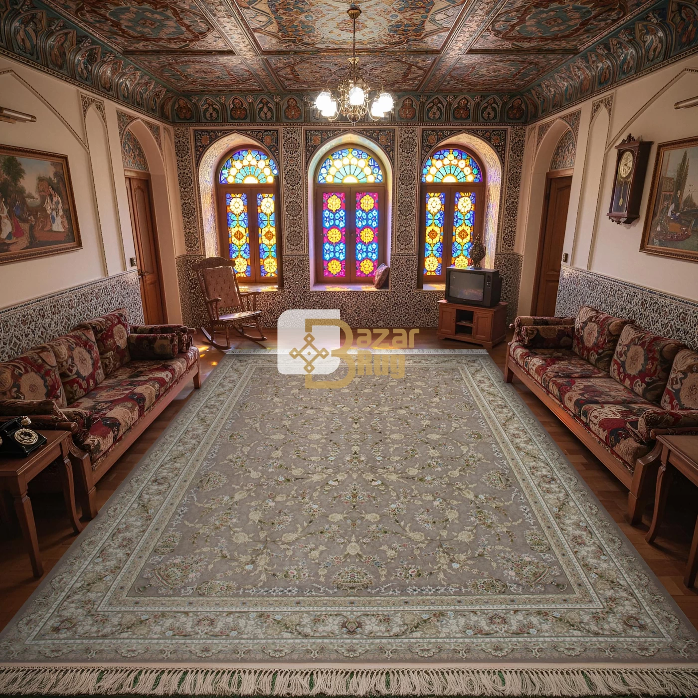 فرش ماشینی 1500 شانه تراکم 4500 برجسته طرح شروین یاسی