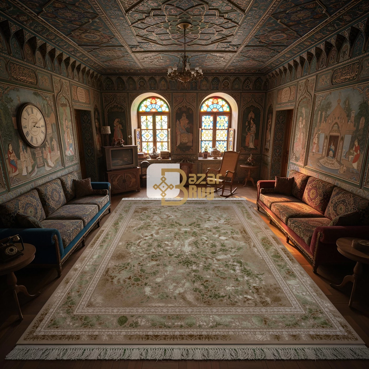 فرش ماشینی 1500 شانه تراکم 4500 برجسته طرح سلین بژ