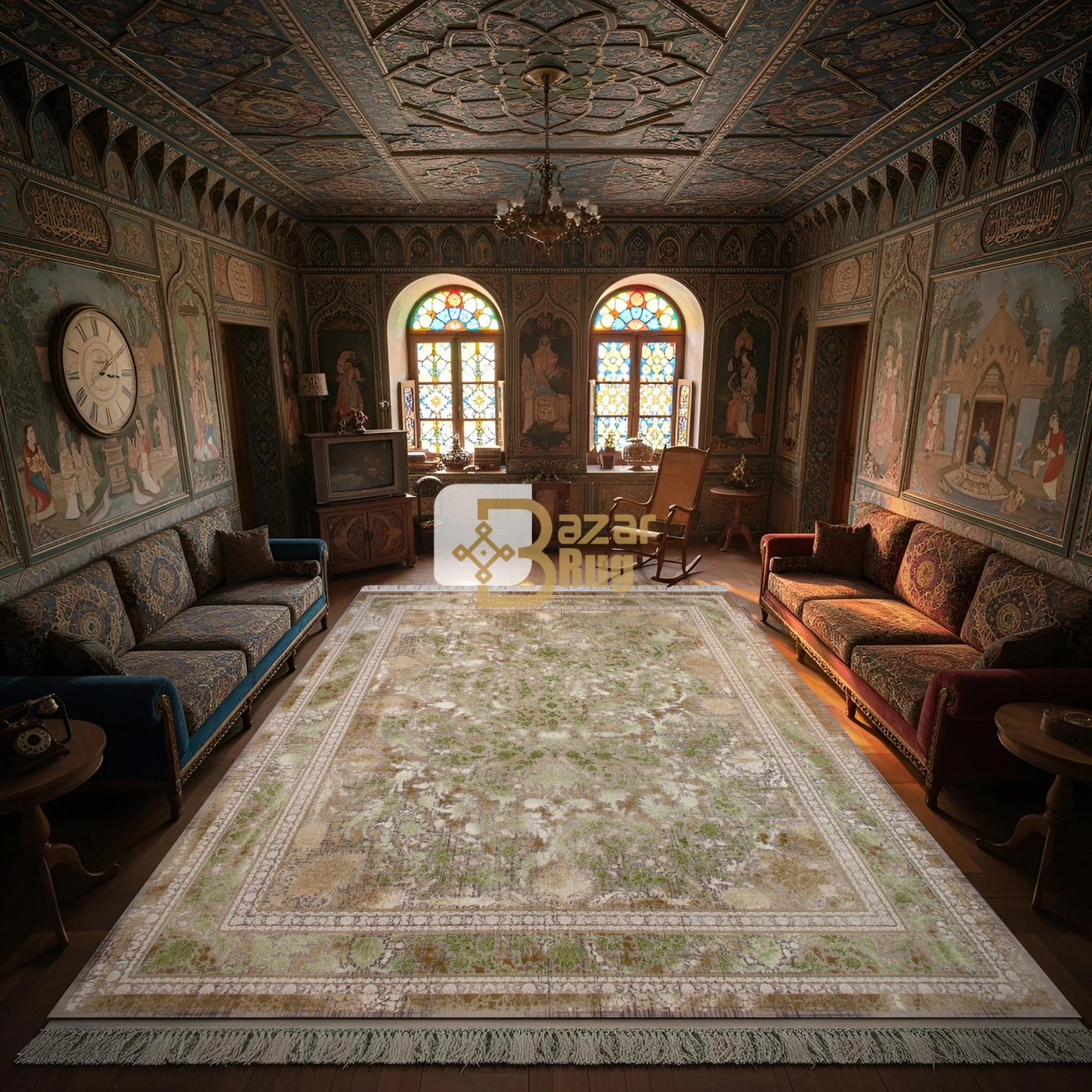 فرش ماشینی 1500 شانه تراکم 4500 برجسته طرح سلین یاسی