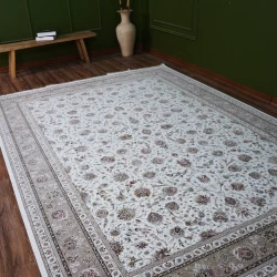 فرش ماشینی 1500 شانه تراکم 4500 برجسته طرح سیران کرم حاشیه بژ - بازارفرش - فرش 1500 شانه