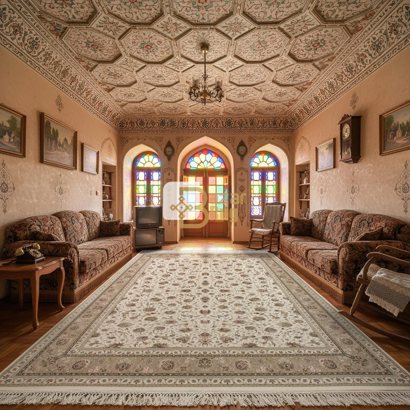  فرش ماشینی 1500 شانه تراکم 4500 برجسته طرح سیران کرم