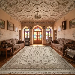  فرش ماشینی 1500 شانه تراکم 4500 برجسته طرح سیران کرم - بازارفرش - فرش 1500 شانه